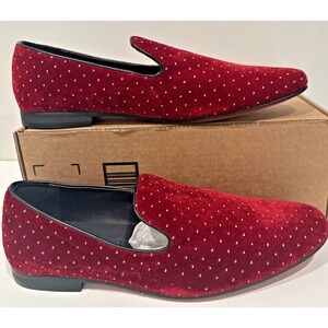Giorgio Brutini Men Size 11.5 Velvet Fabric Gold Stud Loafers Smoking Shoe Wine